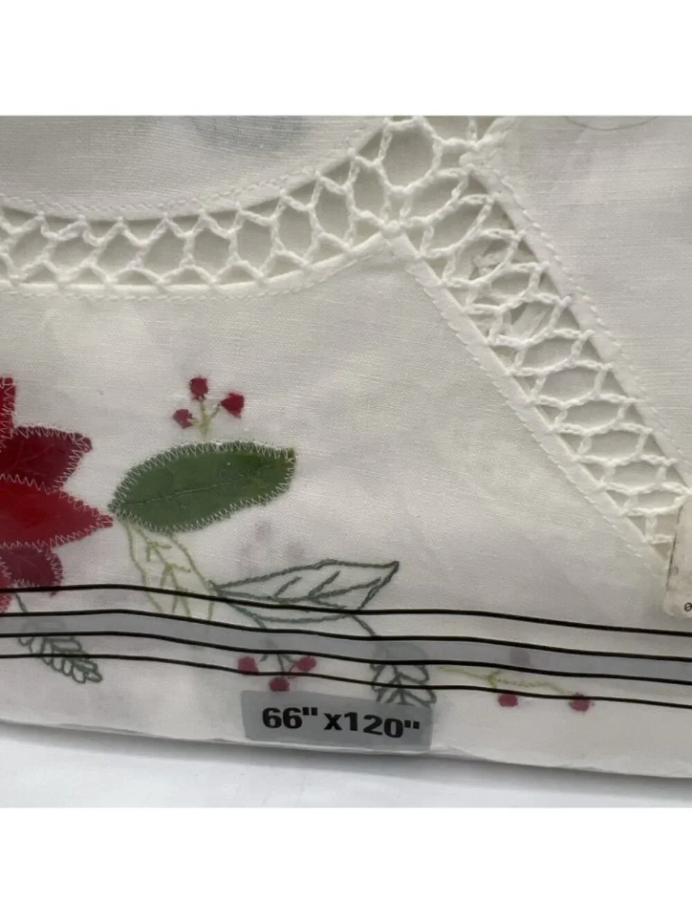 Distinctive Table Linens Christmas Tablecloth Poinsettia Applique 66x120